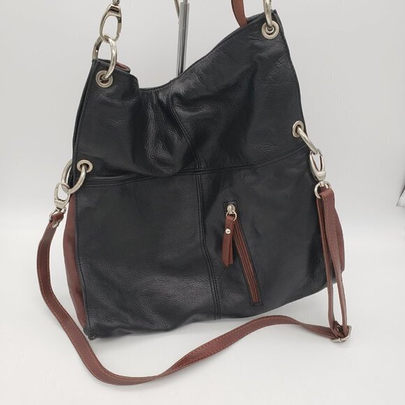 Crossbody Hobo 2 in 1 BORSE in PELLE Made in Italy Purse Bag Black Brown Leather - Picture 4 of 14